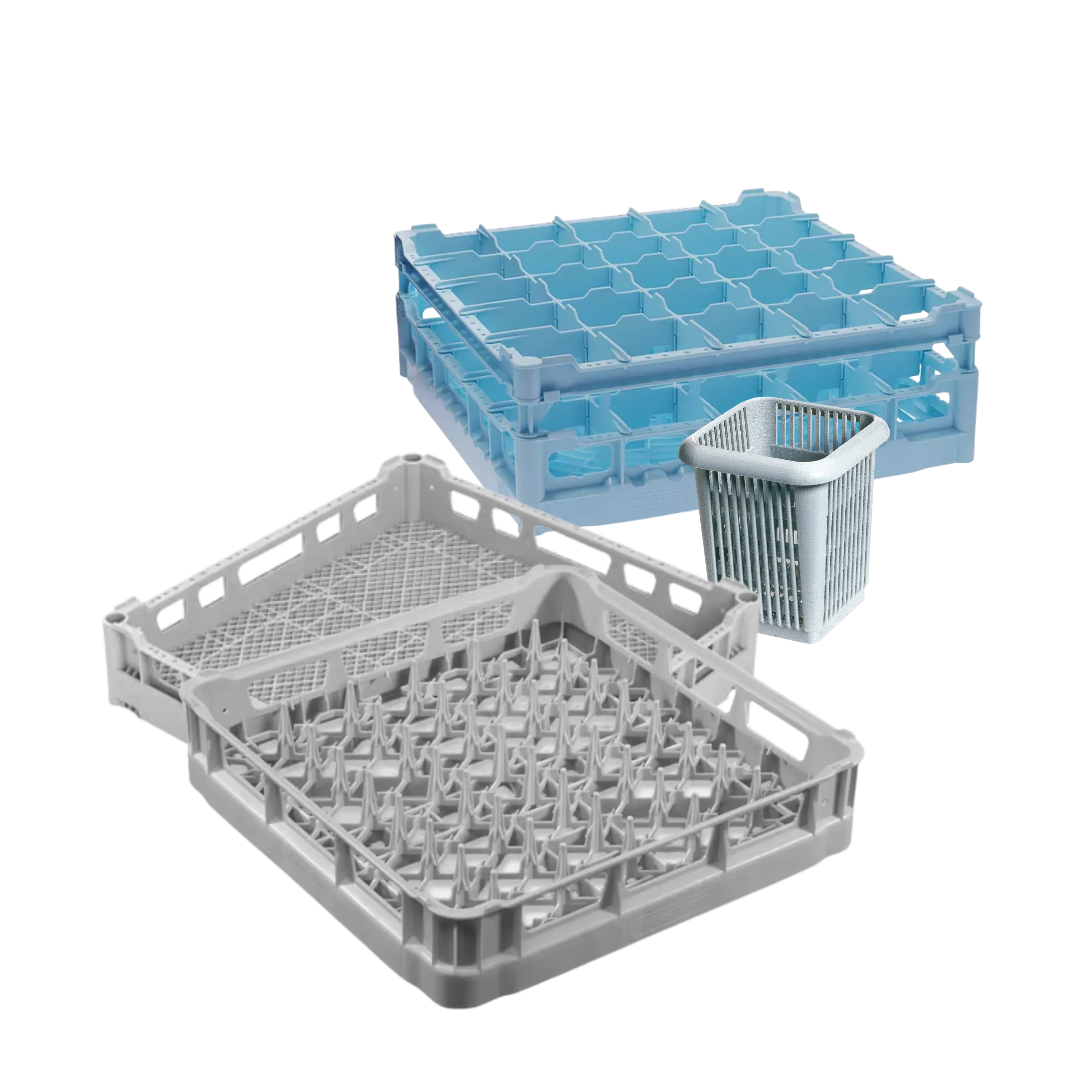 Körbe Teller, Gläser, Besteck