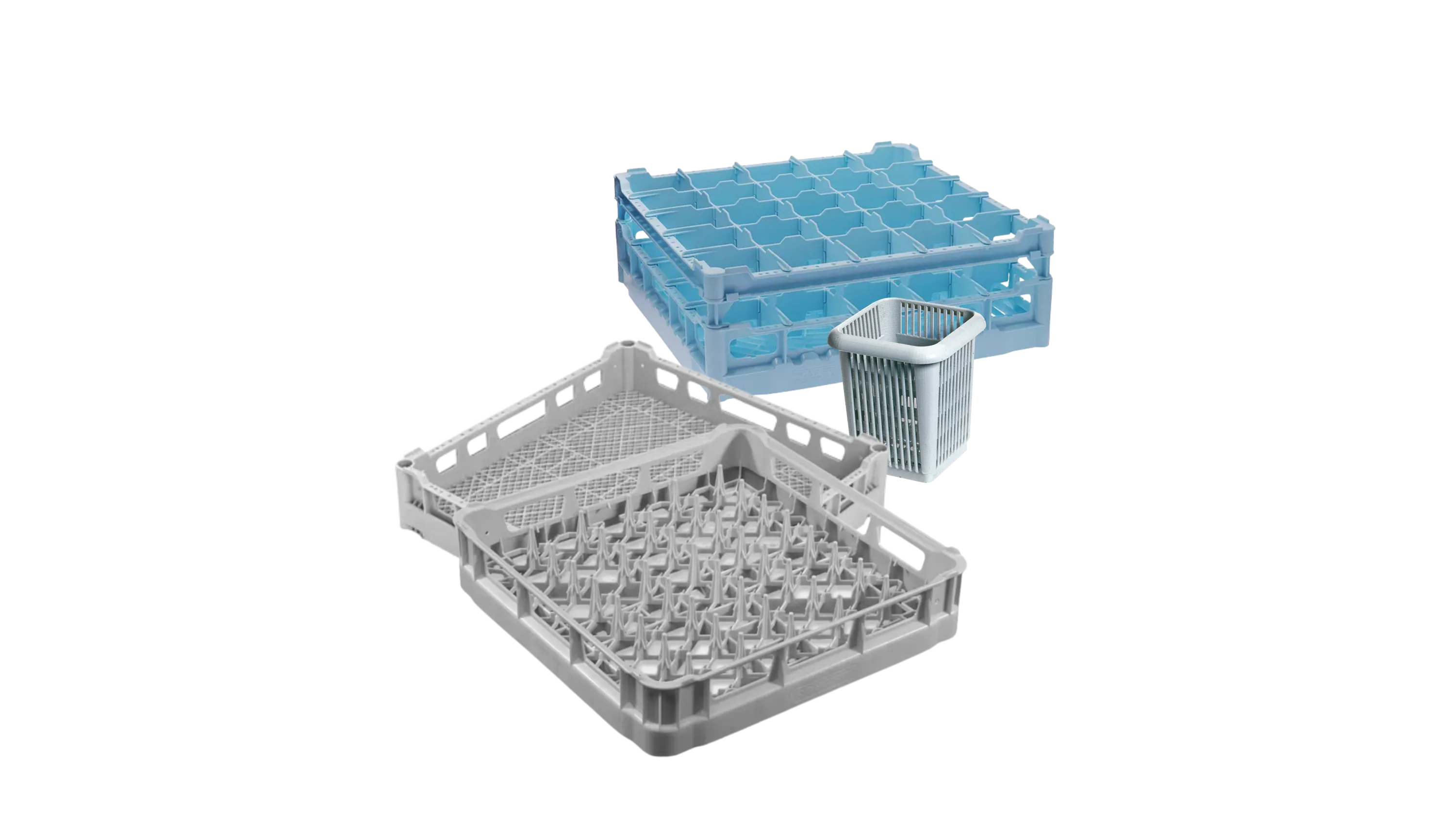 Körbe Teller, Gläser, Besteck